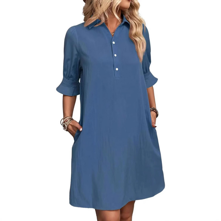 Stylish women's shirtdress with button-down front, ideal for a relaxed & chic casual look.