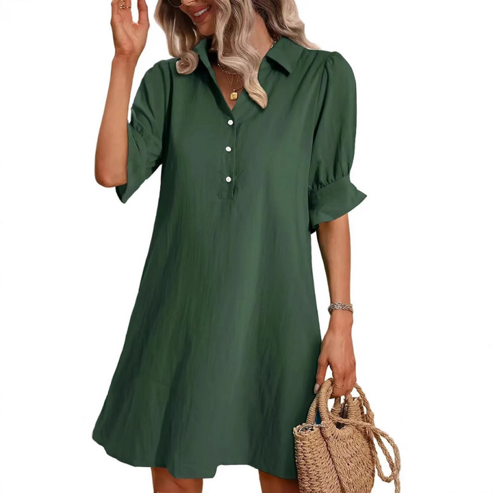 Effortless women's casual button-down dress, a versatile and comfortable summer shirtdress.