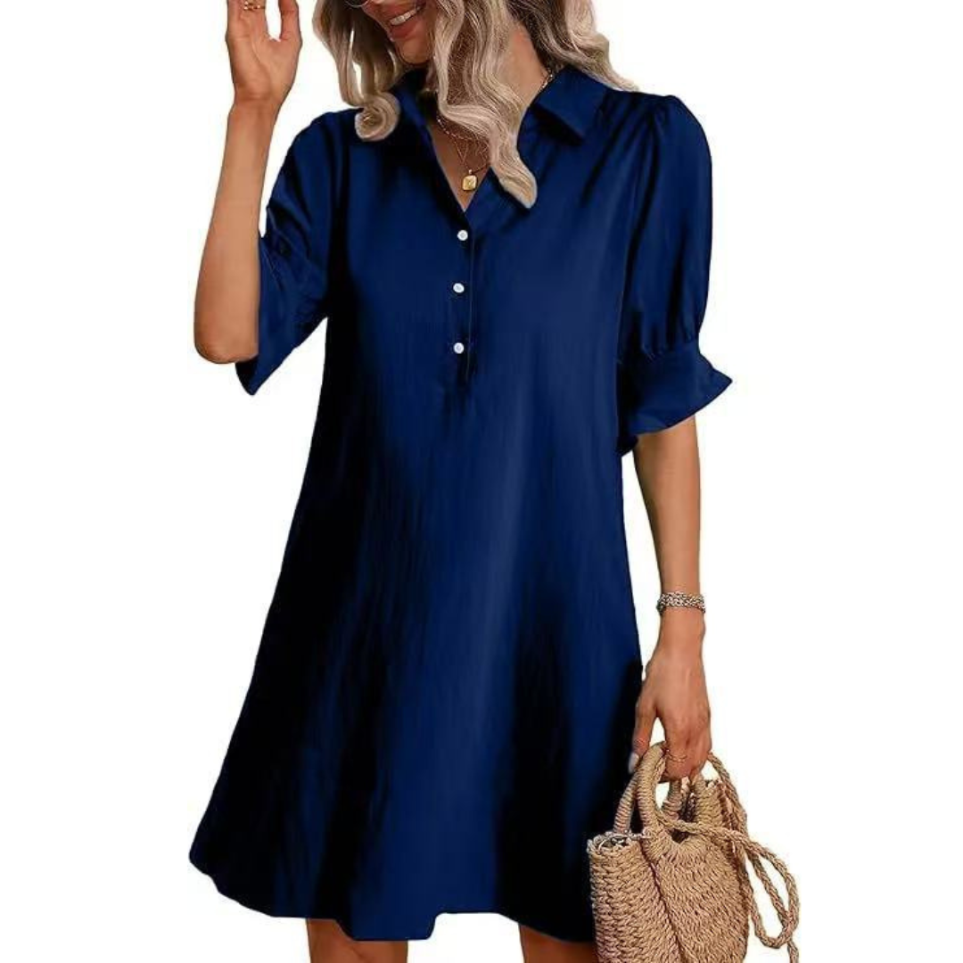 Women's summer button-down shirtdress, combining casual comfort with versatile, chic style.