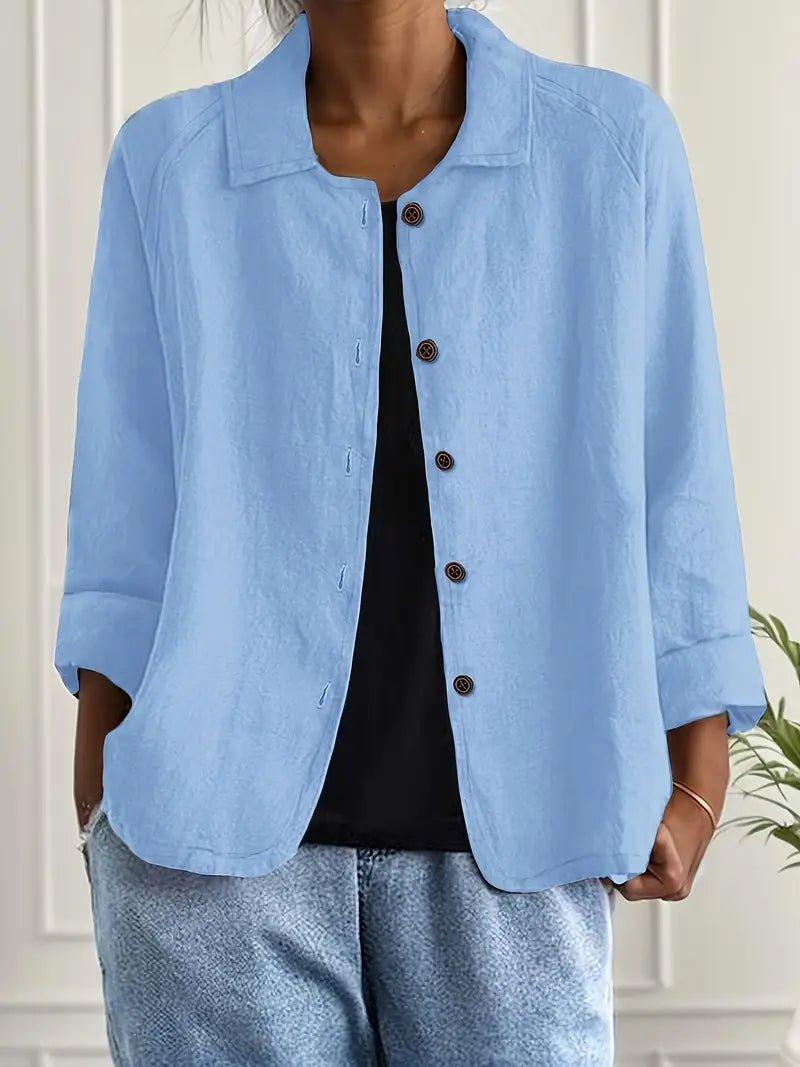 Women's casual button front lightweight jacket for spring & summer layering, relaxed fit everyday wear.