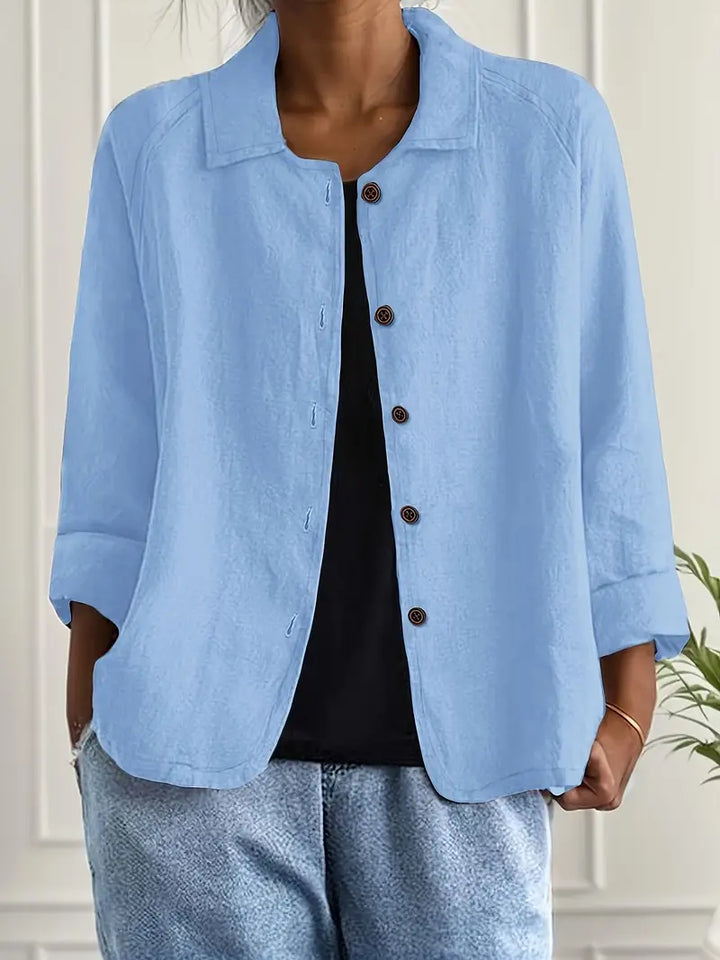 Women's casual button front lightweight jacket for spring & summer layering, relaxed fit everyday wear.