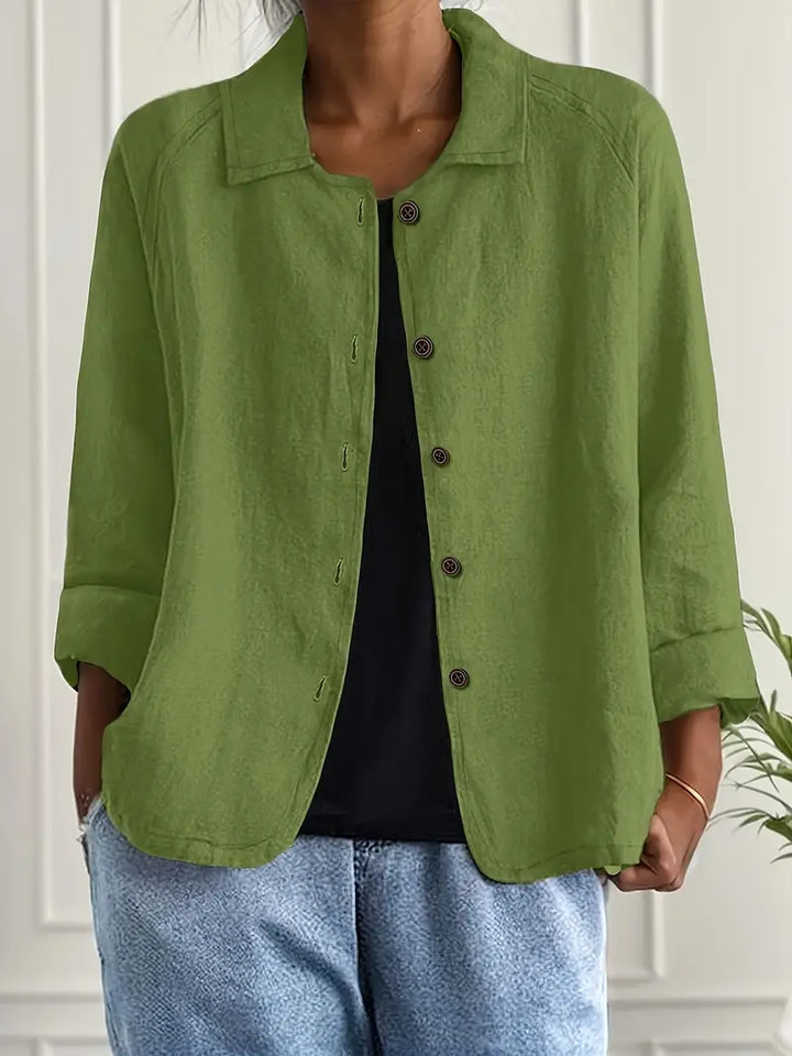 Relaxed fit women's lightweight jacket, casual button front outerwear, perfect for spring & summer layering.