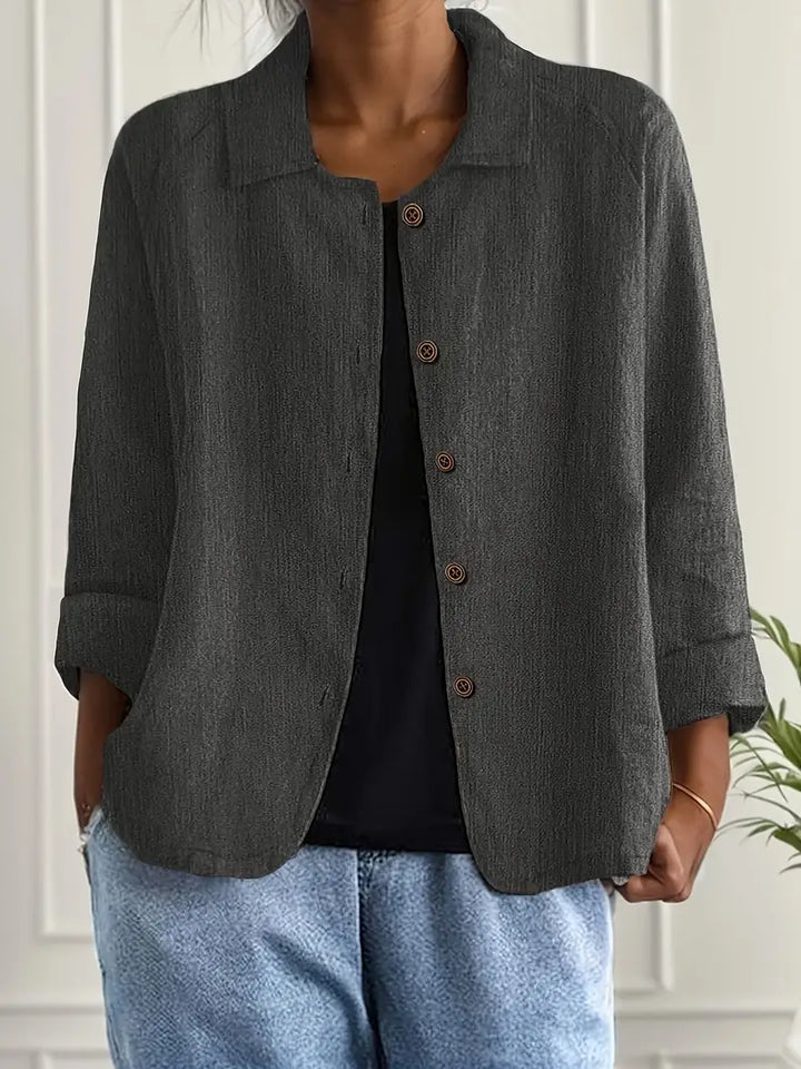 Casual button front women's lightweight jacket with a relaxed fit, ideal for spring layering & outerwear.