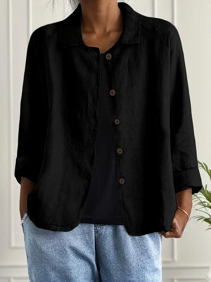 Chic women's relaxed fit lightweight jacket with button front, perfect casual outerwear for all seasons.