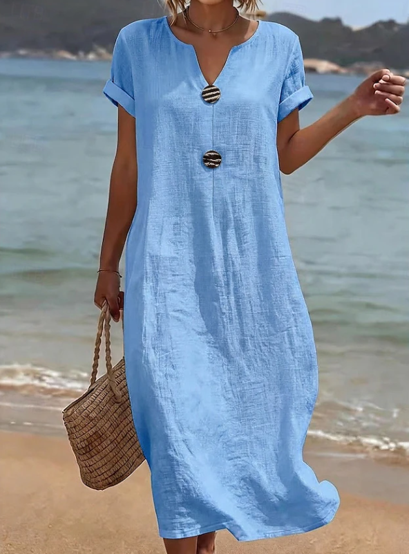 Women's casual button-front maxi beach dress, perfect for summer vacation & effortless resort wear.