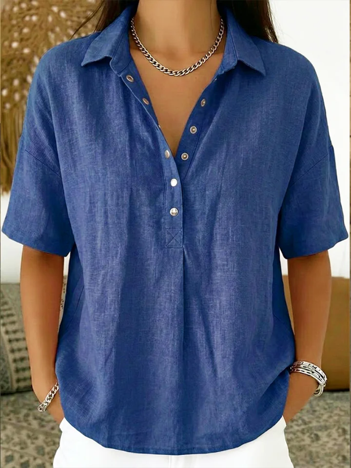 Stylish women's casual button-up blouse with a classic collar for daily comfort.