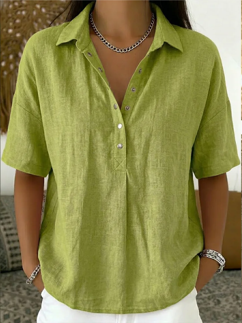 Everyday women's casual button-up collar shirt, a relaxed fit blouse for versatile style.