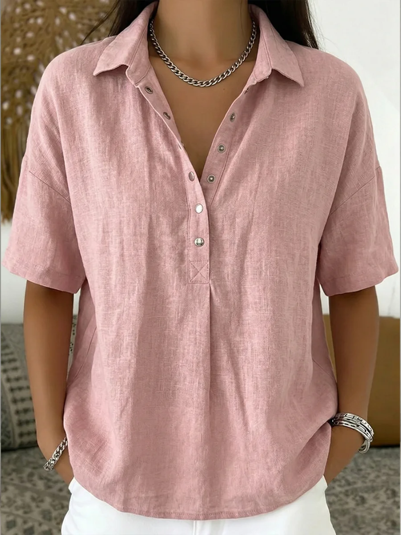 Comfy women's button-up casual shirt, a stylish everyday top perfect for versatile outfits.