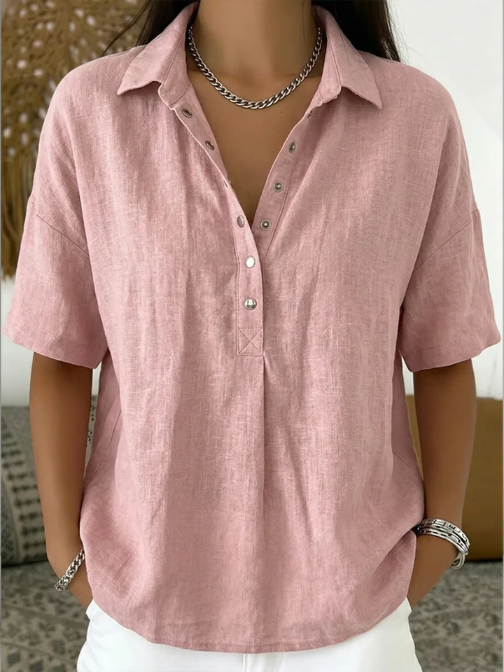 Comfy women's button-up casual shirt, a stylish everyday top perfect for versatile outfits.