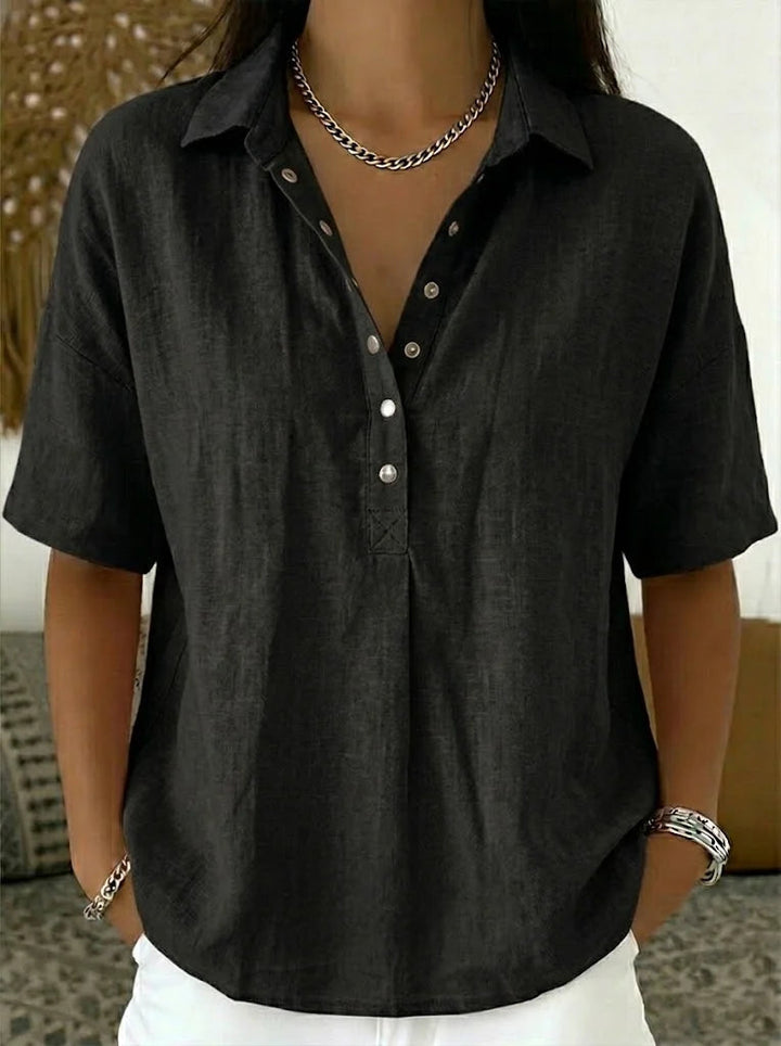 Classic women's casual button-up shirt with collar, a chic blouse for effortless everyday wear.