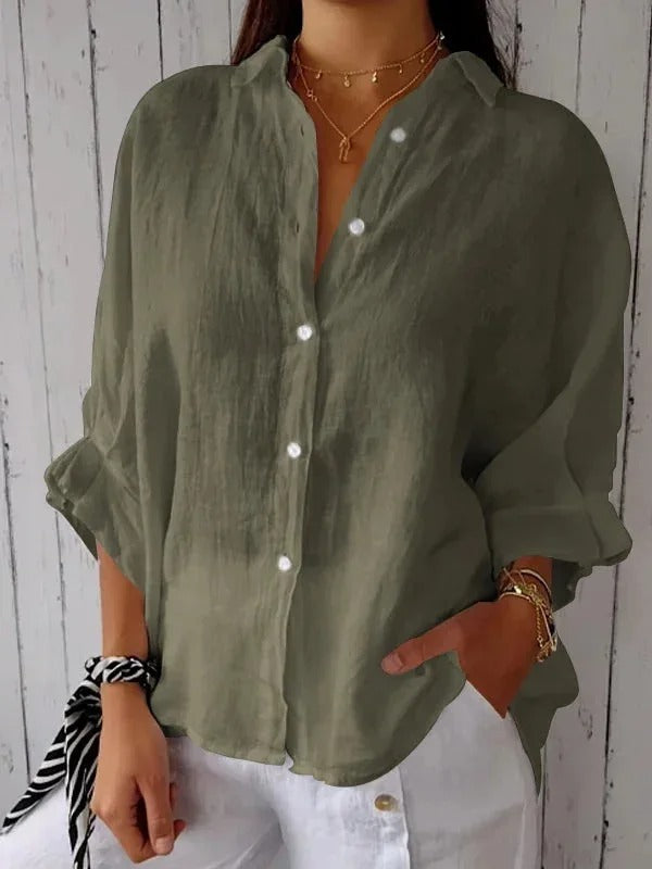 Soft women's casual long-sleeve shirt with buttons, great for all-day comfort.