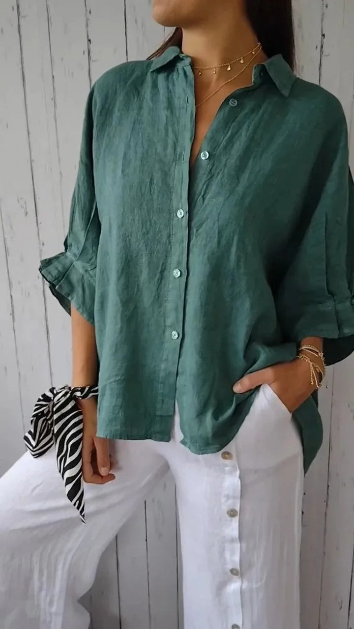 Everyday women's casual top, comfortable button-up long-sleeve shirt for versatile apparel.