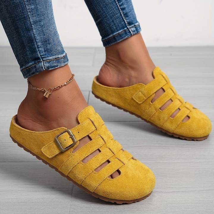 Women's casual comfort slip-on mule sandals with an open toe design, perfect for summer everyday wear.