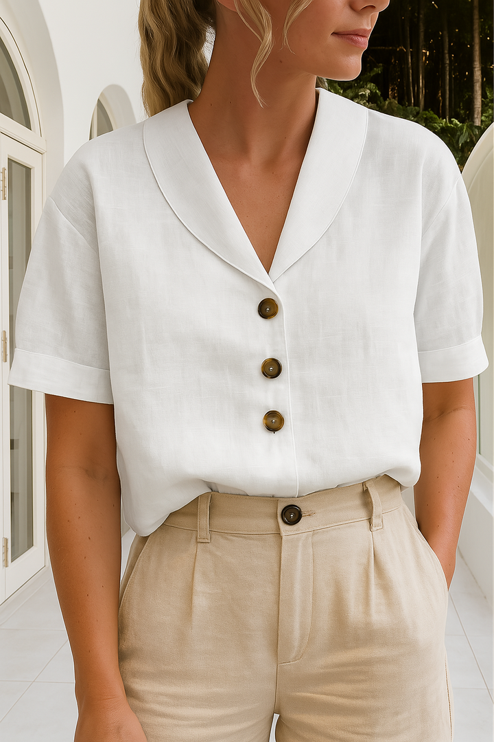 Women's casual cotton linen shirt with relaxed fit, perfect for everyday comfort and style.