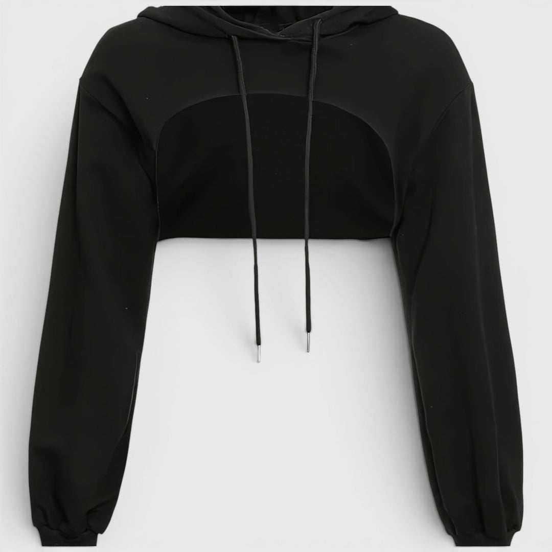 Versatile women's cropped hooded pullover sweatshirt, great for casual outings & active comfort.