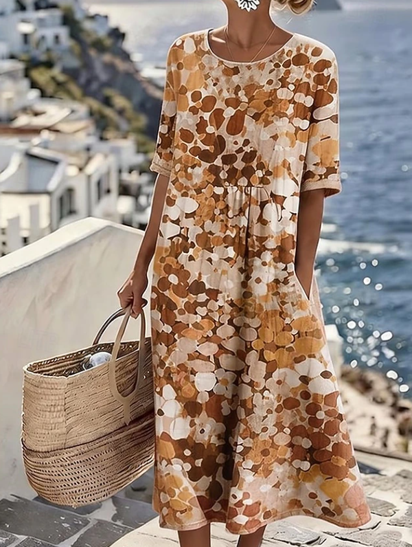 Women's flowy boho maxi dress with floral print, perfect as a beach dress, vacation wear, or casual summer outfit.