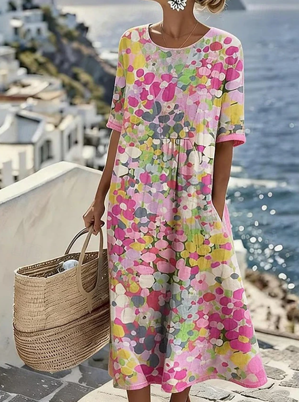 Stylish women's floral boho maxi dress, a versatile casual summer dress perfect for beach trips or elegant evenings.