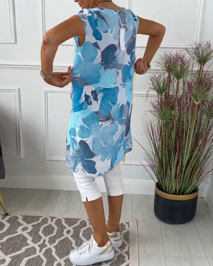 Women's casual knee-length floral dress, relaxed fit, stylish for summer outings.