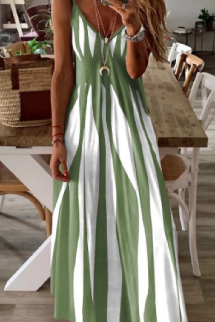 Chic women's casual midi dress with a flowy silhouette, perfect as a sleeveless V-neck summer or spring dress.