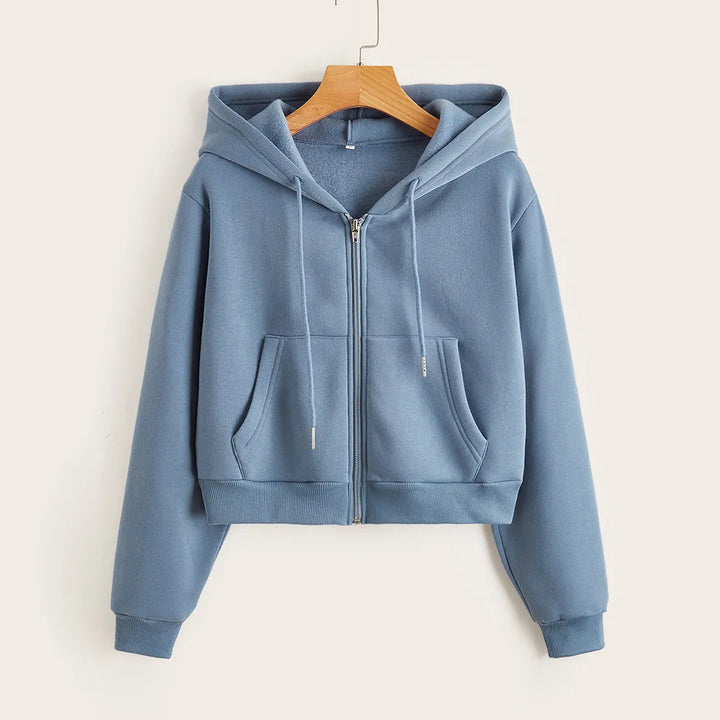 Women's fashion hooded crop top, ideal for a stylish, everyday casual look.