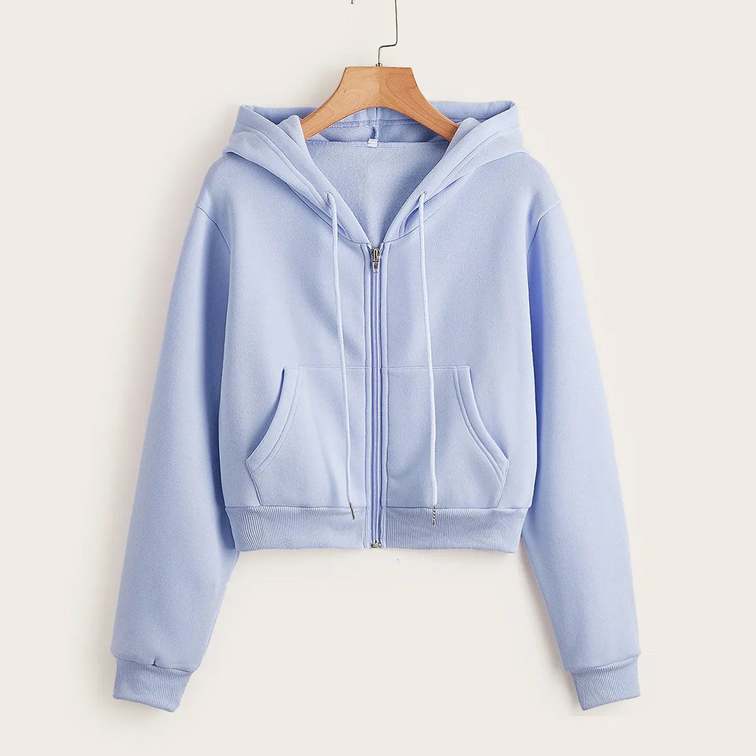 Fashionable women's crop top hoodie, great for a chic, casual everyday look.