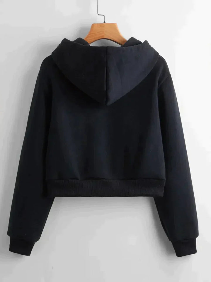 Comfortable womens casual hooded crop top, essential for everyday style.