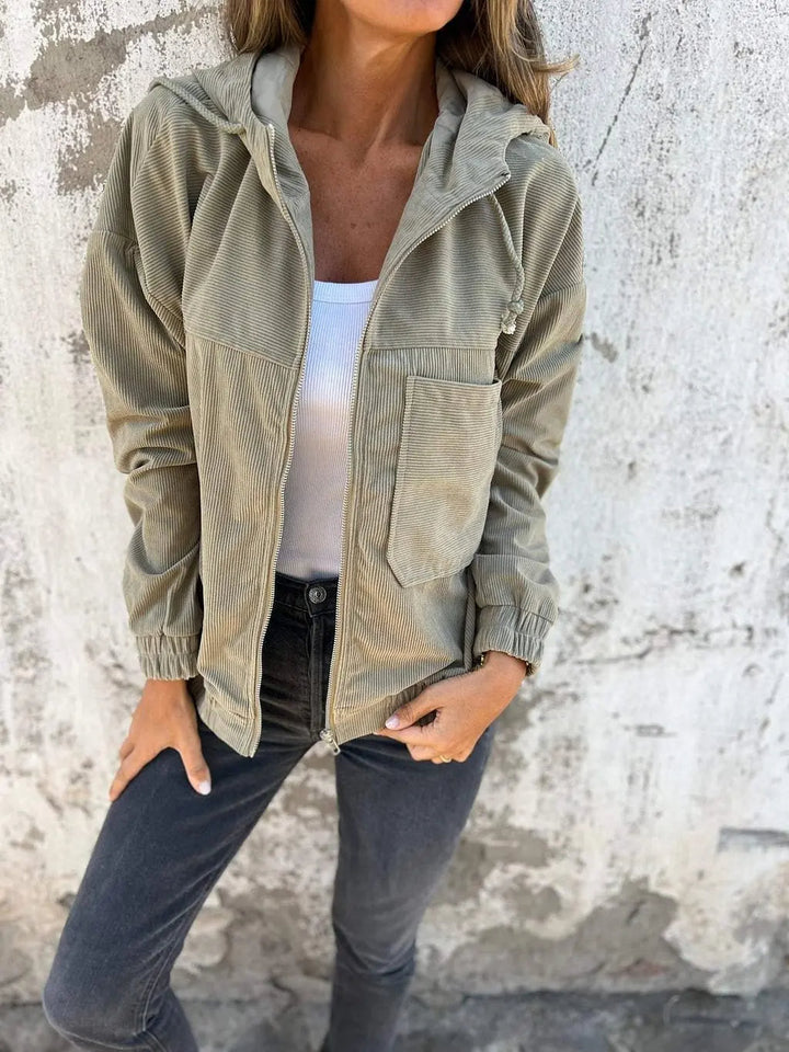 Women's casual hooded jacket with zipper, ideal for fall & winter outerwear and everyday wear.