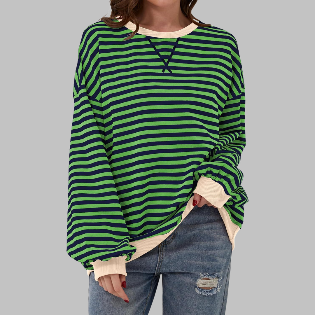 Women's casual long sleeve striped sweatshirt with a comfy round neck. Everyday style.