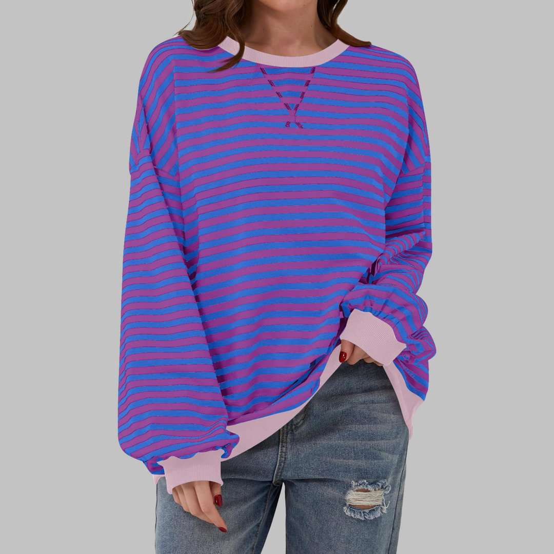 Lightweight women's long sleeve striped top, a versatile pullover for year-round casual fashion.