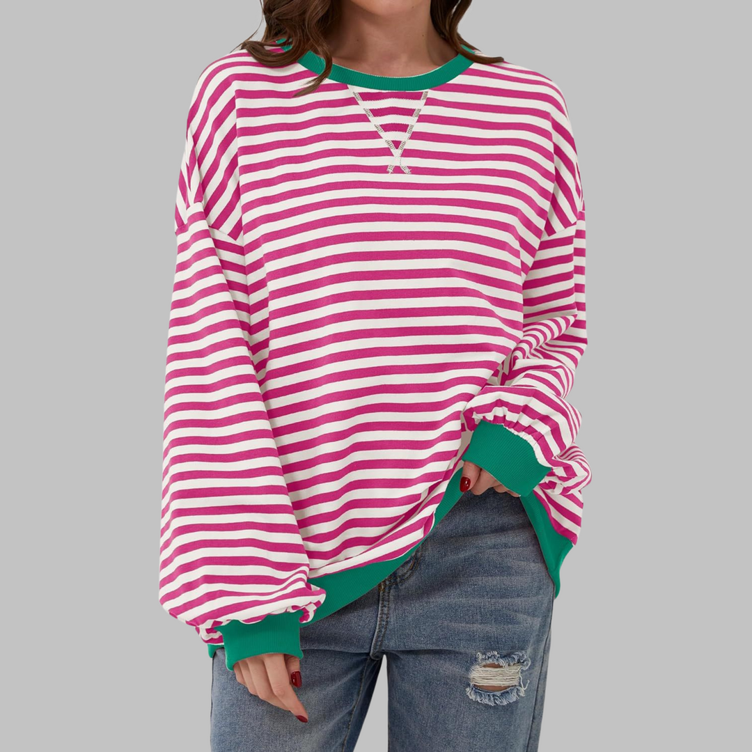 Effortlessly stylish women's striped pullover sweatshirt, perfect for casual layering.