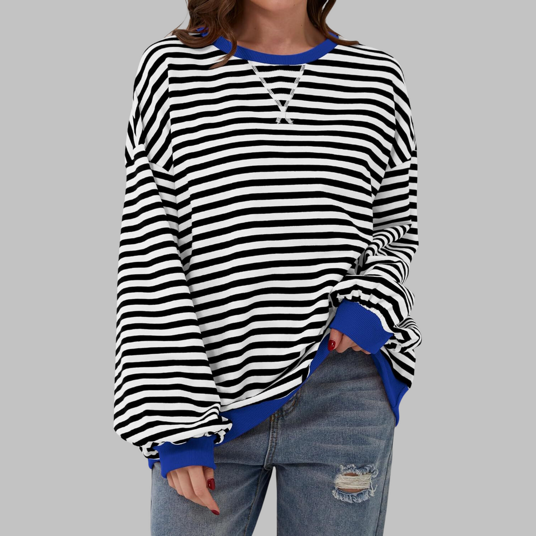 Versatile women's striped long sleeve top, ideal for casual outfits and layering fashion.