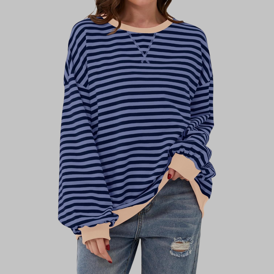 Women's casual striped long sleeve sweatshirt, great with jeans for versatile everyday wear.