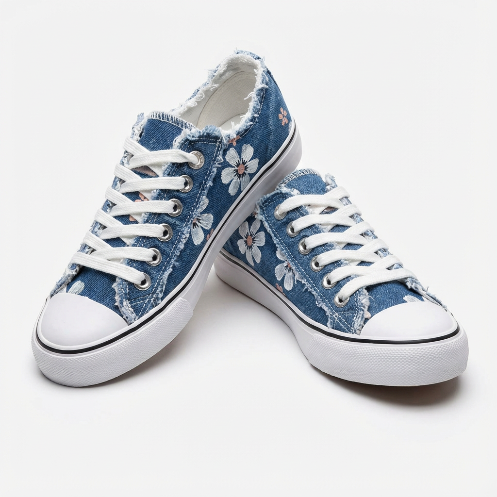 Women's casual low-top sneakers with vibrant floral embroidery & classic lace-up design. Perfect for everyday wear.