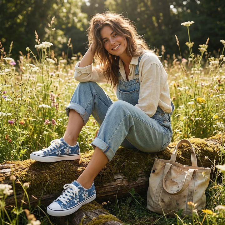 Comfortable women's floral embroidered sneakers, ideal for spring fashion & everyday casual wear. Distinctive design.