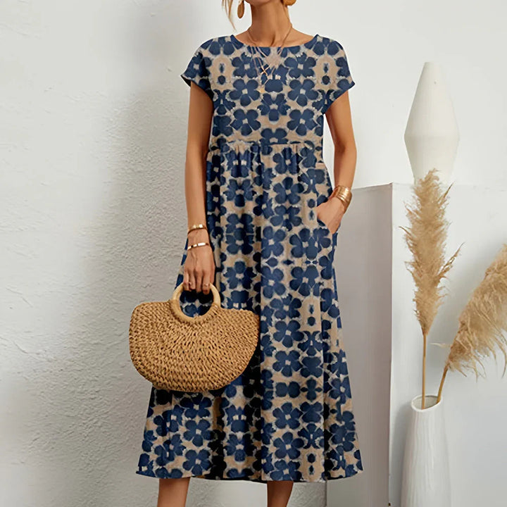 Effortlessly chic women's casual midi dress, comfy relaxed fit perfect for everyday spring & summer wear.