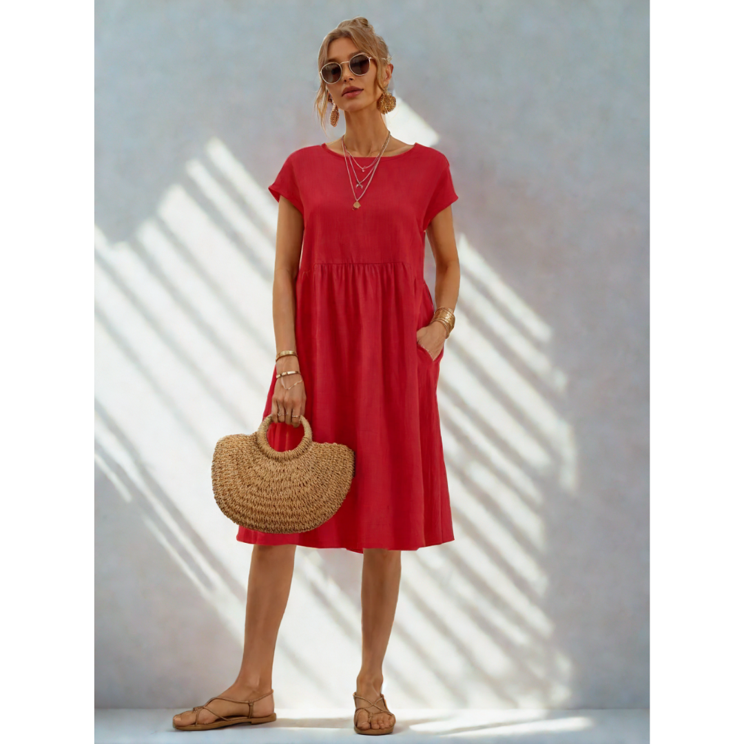 Women's casual midi dress with pockets, perfect for effortless everyday style.