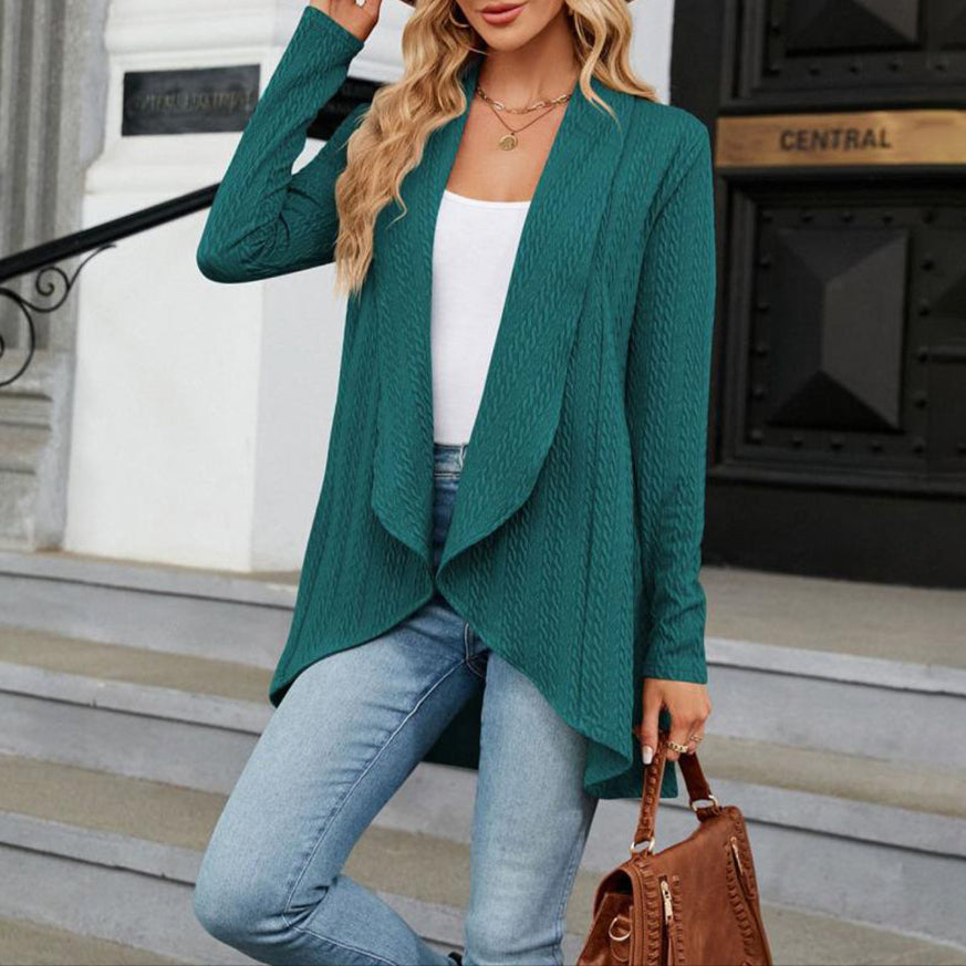 Women's casual open front long cardigan in a relaxed fit, perfect for everyday chic & stylish comfort.
