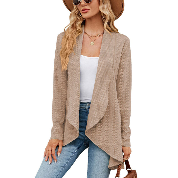 Comfortable women's open front long cardigan, a soft layering piece with an elegant drape for stylish looks.