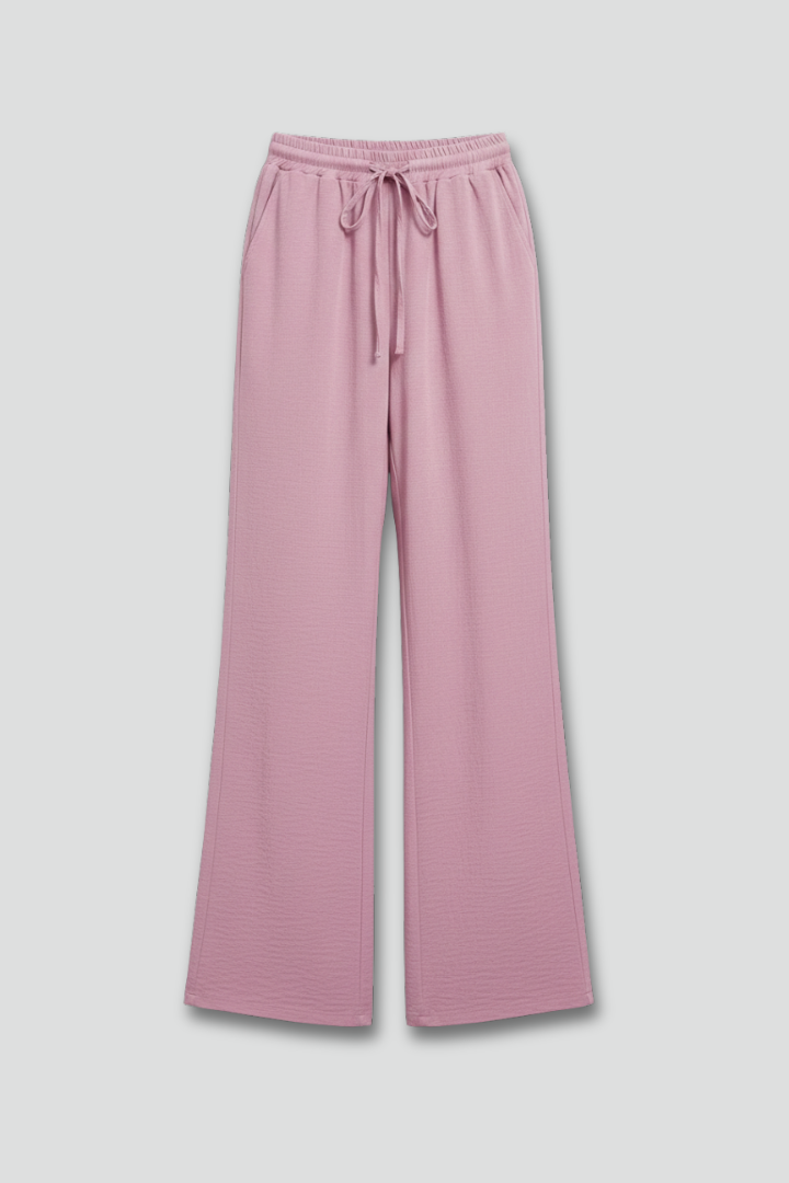 Women's casual palazzo trousers, wide leg, drawstring waist & pockets. Perfect for summer comfort & relaxed style.