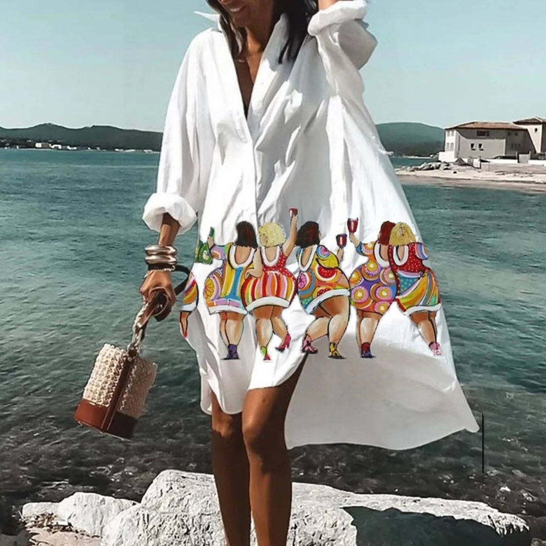 Comfortable women's summer midi dress with a stylish print & shirt dress design.