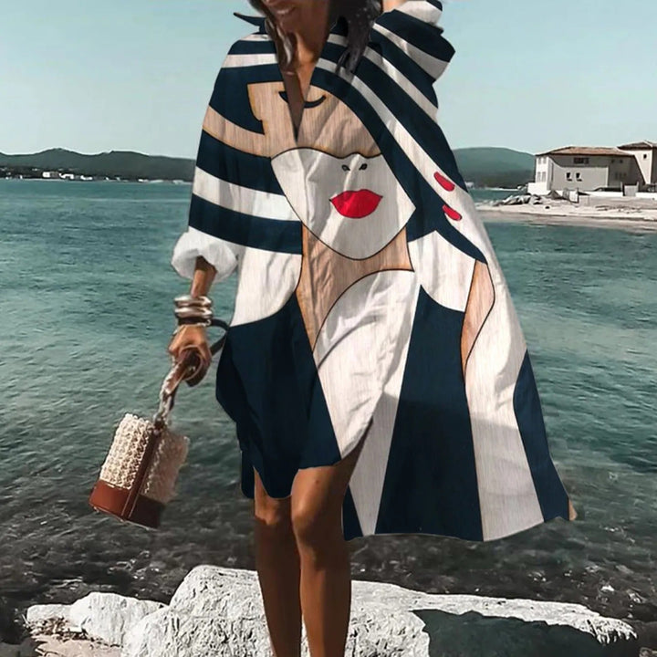 Chic women's printed shirt midi dress for casual summer fashion & relaxed elegance.