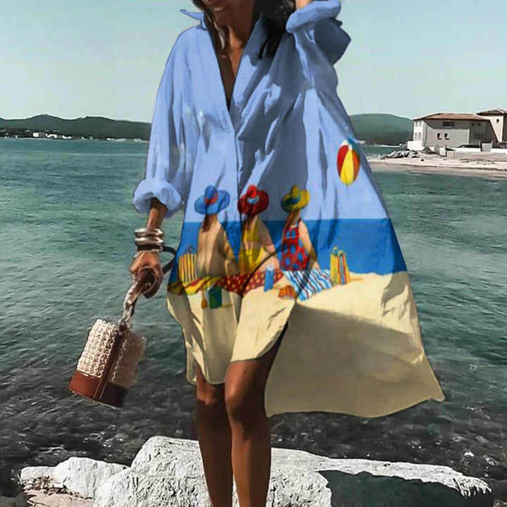 Effortless women's printed midi dress, a versatile casual shirt dress for summer & vacation.