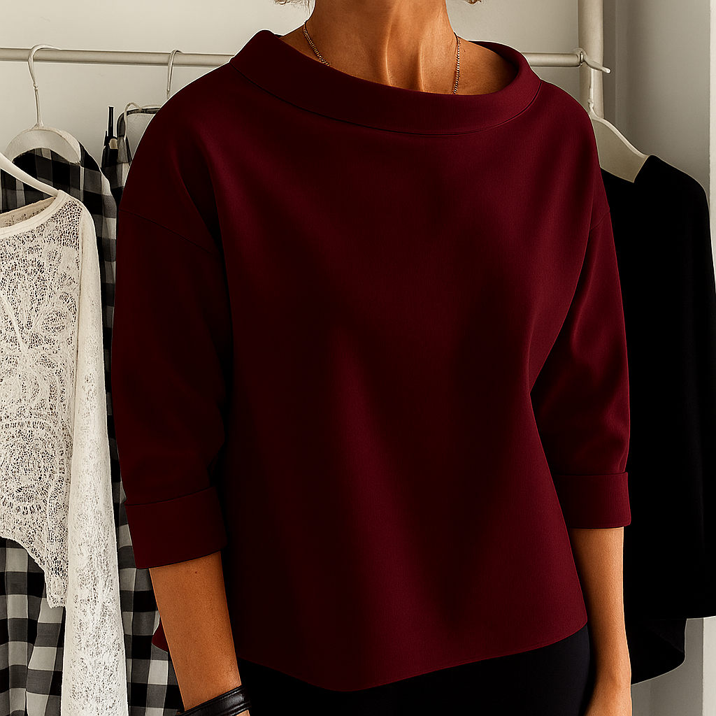 Comfortable women's long sleeve pullover sweatshirt. Stylish spring fashion casual top with a relaxed fit & half collar.
