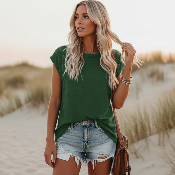 Soft women's short sleeve round neck t-shirt, comfortable and casual for daily wear.