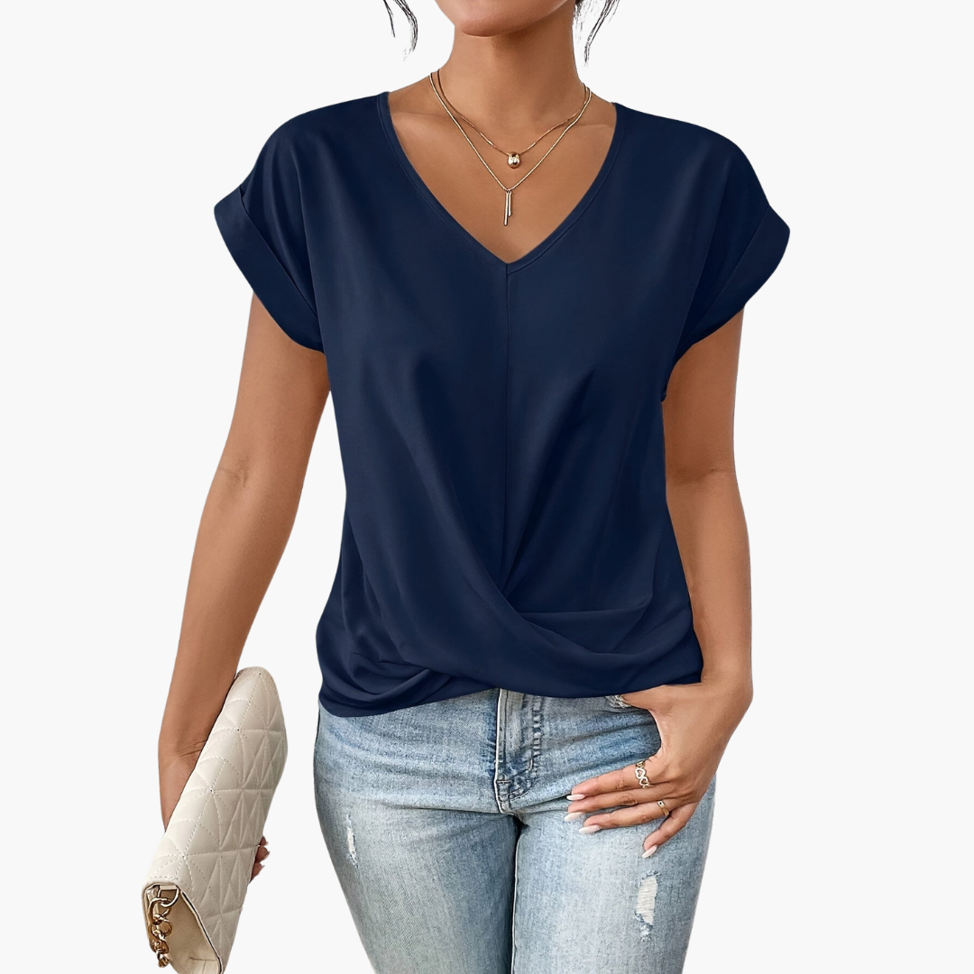 Effortless women's short sleeve casual top with a charming heart neckline, great for summer fashion.