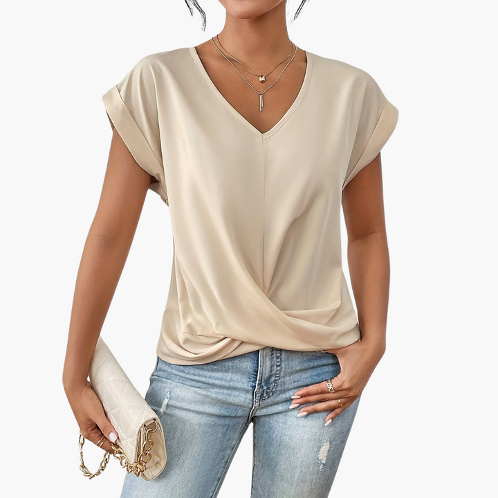 Versatile women's casual t-shirt with a distinctive heart neckline, offering comfort and style for any day.