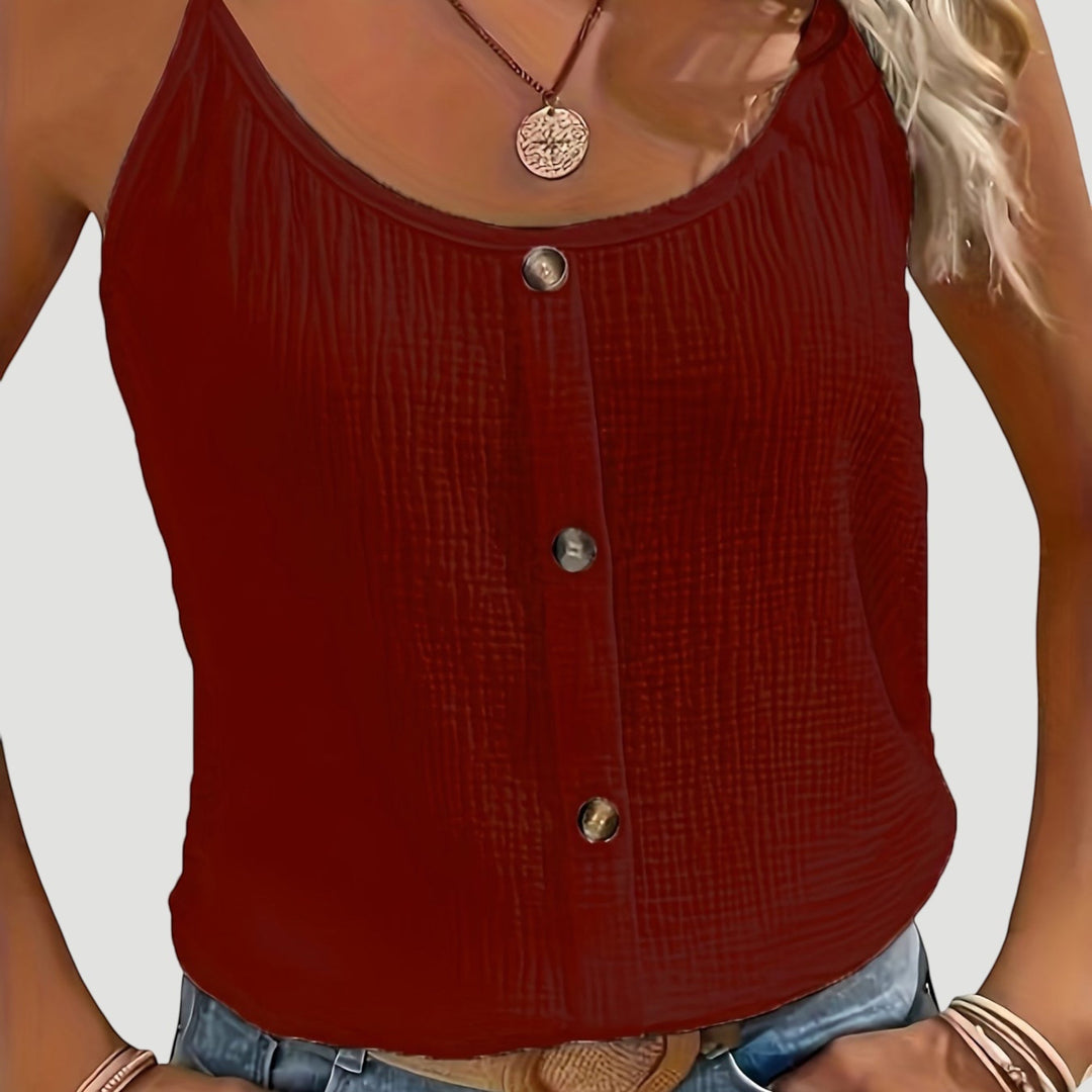 Women's sleeveless top in a vibrant print, casual lightweight blouse, effortless summer style.