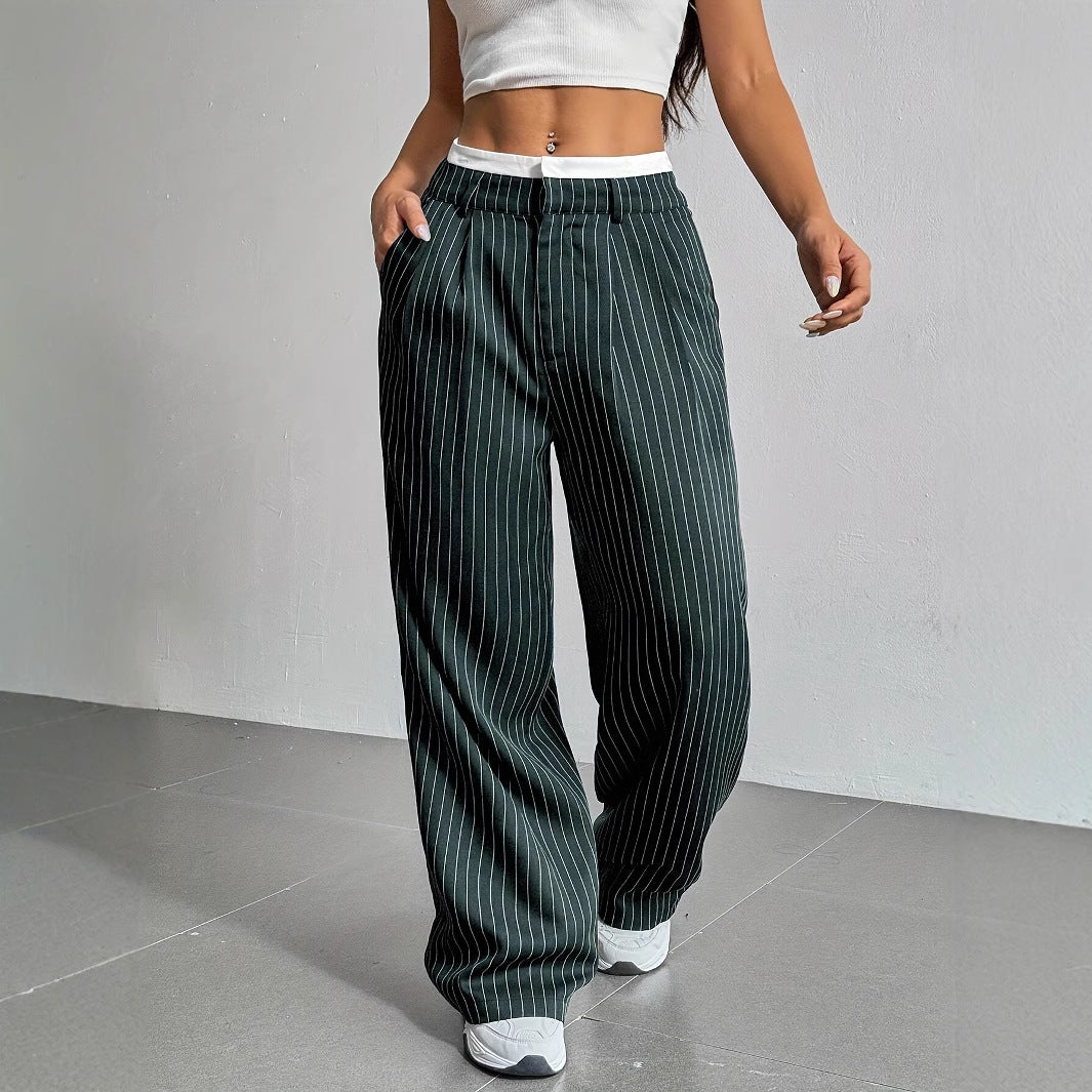High waist women's casual striped wide leg pants, combining comfort, style, and versatility.
