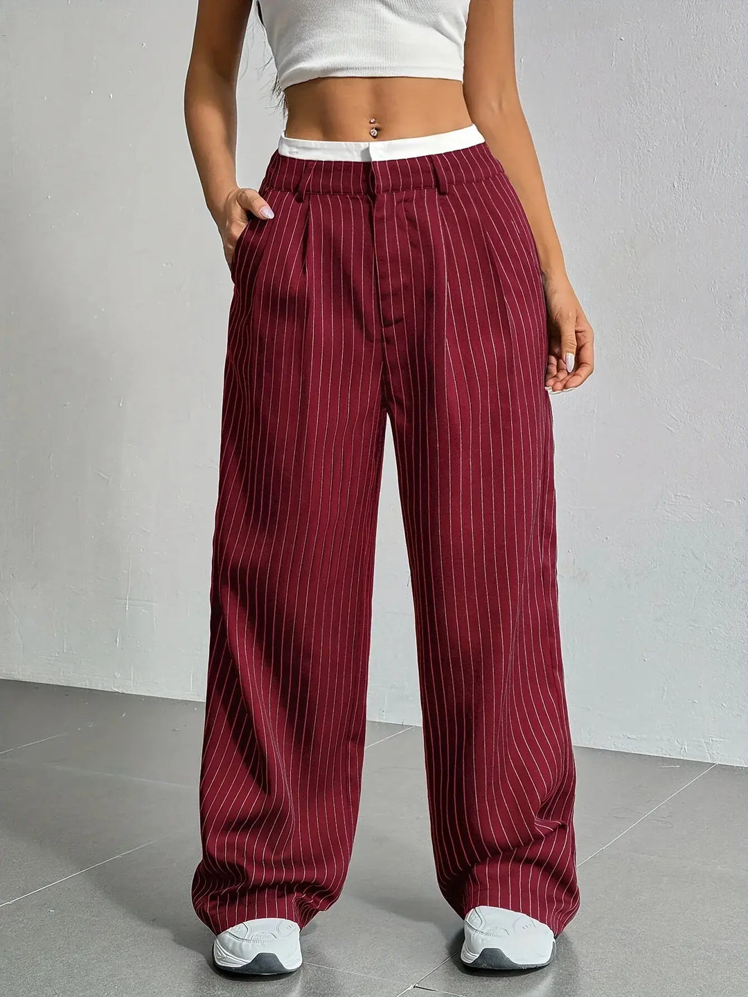 Women's striped wide leg pants styled for a comfortable, chic, and relaxed everyday look.