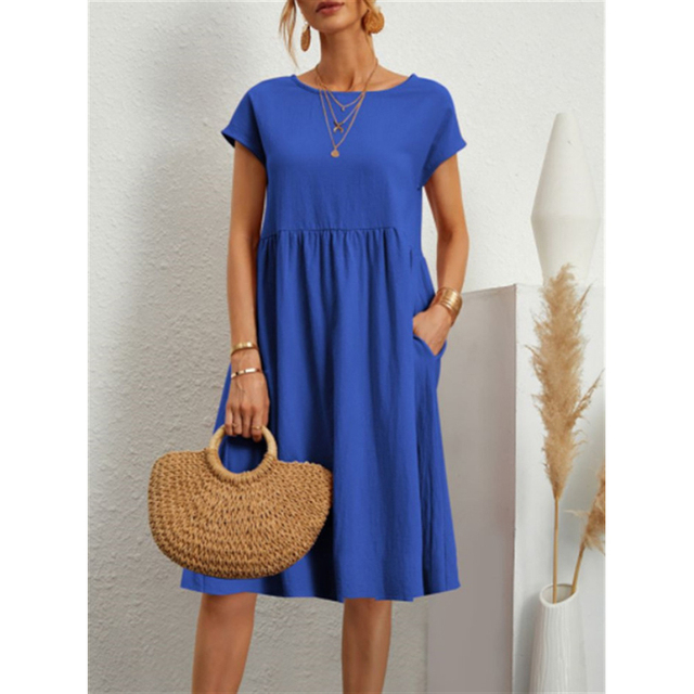 Women's casual summer midi dress, perfect for relaxed outings, offering comfort, pockets & chic style.